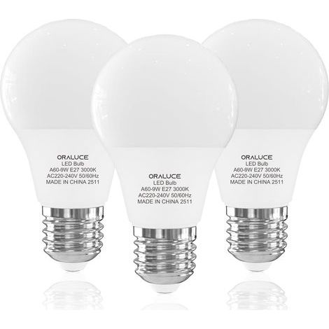 Ampoule LED E27, 9W=60W, Blanc Chaud 3000K, 900LM, Lot de 3 Ampoules A60 , Économie d’Énergie, Sans Scintillement, Non Dimmable, CRI 82, pour Plafonniers, Lampes de Table et Lampadaires (1/5)