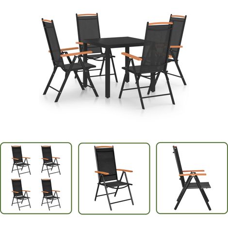 The Living Store 5-tlg. Garten-Essgruppe Aluminium Schwarz - Gartensessel - Esstisch - Gartenmöbel Set - Outdoor Furniture - Alu Gartenstuhl (1/5)