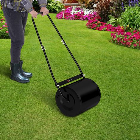 Rouleau à gazon en acier noir pour jardin, poignée incluse, dim. 47x32x105 cm, capacité de lestage max. 30 L