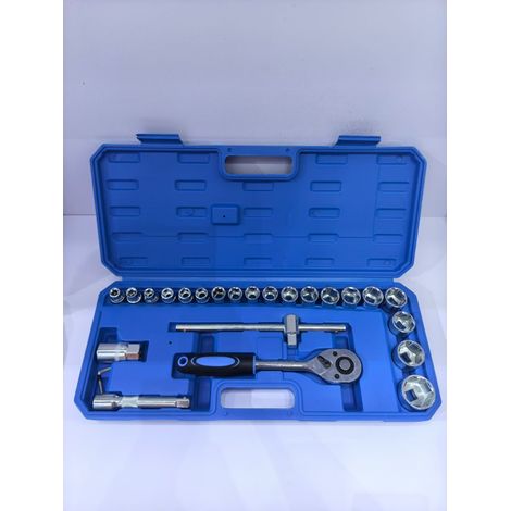 25 Pièces Jeu de Clés à Cliquet en Boîte Bleue - Kit Outils Réparation Auto Mécanique Garage Maison Multifonction