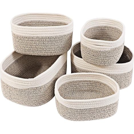 Panier Rangement,Panier de Rangement Tressés en Coton,Corbeille Rangement pour Salle de Bain,Cuisine,Organisateur Table a Langer Bebe,Décoration Boite de Rangement pour Bébé,Enfant (1/5)