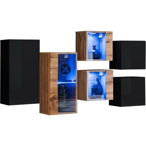 Wohnzimmermöbel-Set SWITCH SBIV Design. Farbe Schwarz und Eiche.