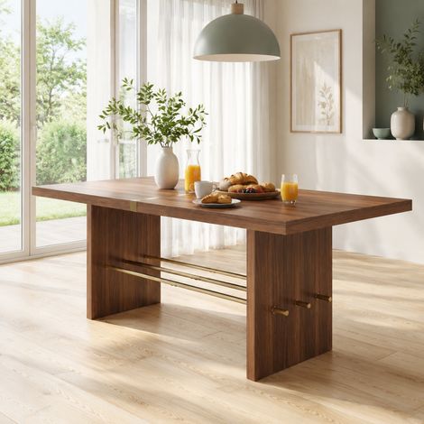 Esstisch 180 x 75 cm für 6-8 Personen, MDF, Walnuss- und Goldoptik, modernes Design (1/5)