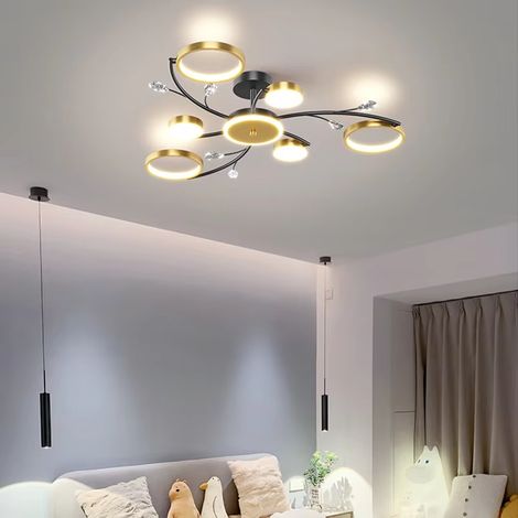 Plafonnier LED doré, éclairage tricolore, lustre encastré, luminaire décoratif, convient aux salons, chambres et salles à manger. (1/5)