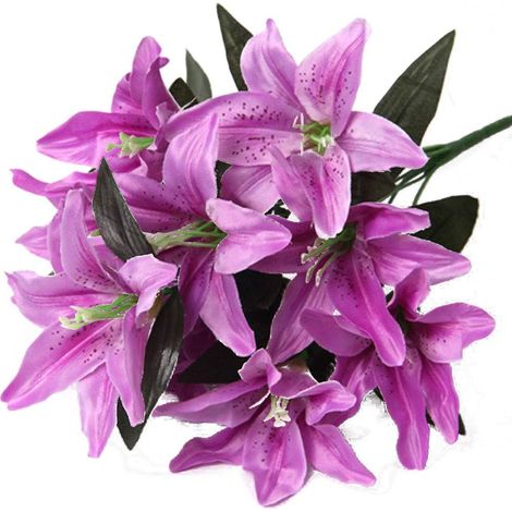 AIDUCHO Lys Artificiel 10 Têtes Faux Lys Fleur Artificielle Décoration De Fête De Mariage Bouquet Maison Hôtel Bureau Jardin Artisanat Art Déco Violet