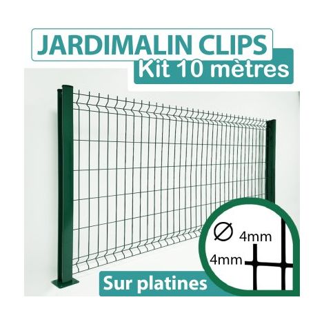 Kit Grillage Rigide Vert 10M - JARDIMALIN CLIPS  - Fil 4mm - Sur Platines - 0,83 mètre (1/4)