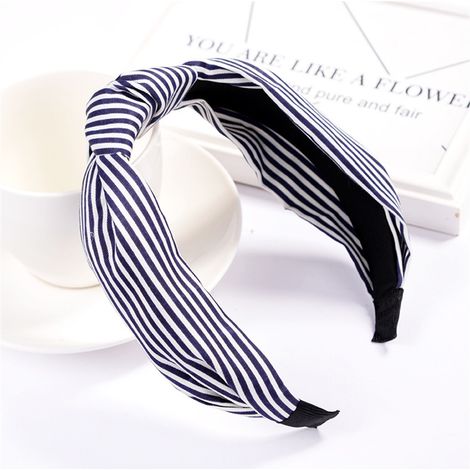 Accessoire de coiffure pour femme : serre-tête rond à nœud croisé et pois (bleu foncé) (1/2)