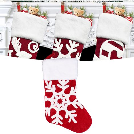 Sacs cadeaux de Noël, décorations de porte de Noël, bas de Noël en velours brodé, sacs cadeaux, flocons de neige (1/5)