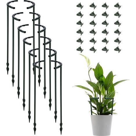 Ensemble de 12 supports pour plantes avec 24 clips, cadre de cage en plastique semi-circulaire pour pots de fleurs grimpantes. (1/5)