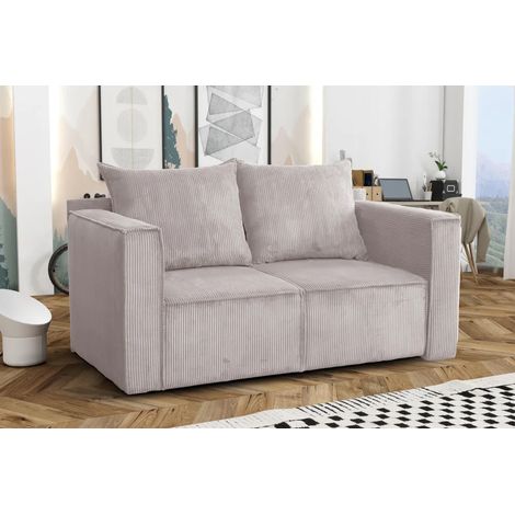 AX LIVING Hatay Schlafsofa 2 Sitzer Cord Hellgrau Sofa mit Bettkasten