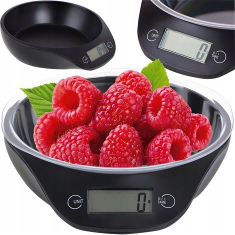 BILANCIA DA CUCINA ELETTRONICA CON CIOTOLA DI PRECISIONE NERA 5KG/1G + BATTERIA