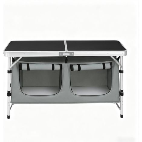 Mesa de jardín plegable con bolsa colgante, aluminio y MDF, altura regulable (1/5)