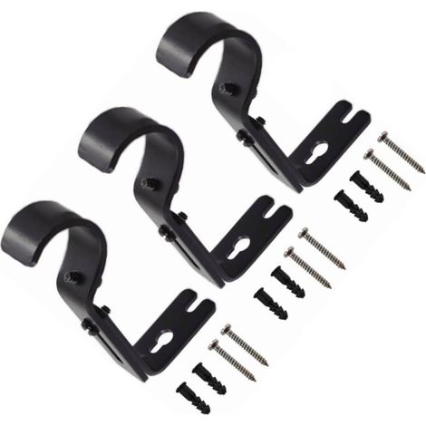 Lot de 3 supports muraux réglables pour tringle à rideaux, crochets en fer pour tringle simple, noir (1/5)