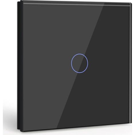 Gang 1 Way Touch Switch, Black Light Switch with LED Display, Crystal Glass Panel Touch Switch with Touch Sensor, No Neutral Wire