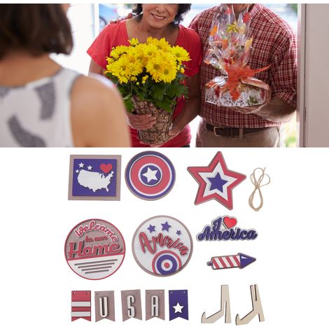 Set mit 8 Holztablett-Dekorationen im Stil des amerikanischen Unabhängigkeitstags, ideales Partygeschenk. (1/5)