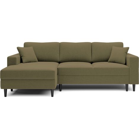 Selsey - Nalika L-förmiges Eckschlafsofa mit Behälter, linksseitiges olivfarbenes hydrophobes Velours (1/5)