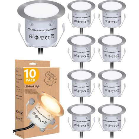 Set of 10 recessed outdoor spotlights, mini LED spotlights, warm white light, outdoor stair lighting, waterproof. (1/5)