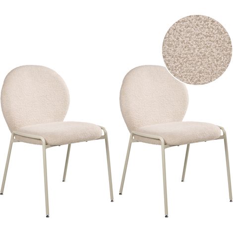 Conjunto de 2 sillas de comedor tapizadas de bouclé base de patas de hierro beige claro Ellie