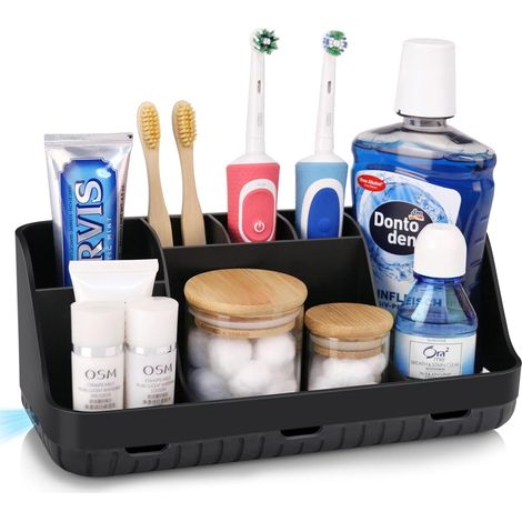 Porte Brosses à Dents, Organisateur Salle de Bain, 7 Fentes pour Le Support Brosse a Dent Electrique pour la Famille, Les Enfants (Black) (1/5)