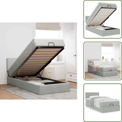 vidaXL Ottoman-Bett mit Matratze Hellgrau 80x200 cm Samt (1/5)