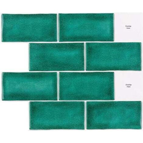 Papier Peint Carrelage Autocollant Vert 30 x 25 cm Style Mosaïque Sticker Mural Film Décoratif Imperméable pour Carreaux de Mur de Salle de Bains et de Cuisine