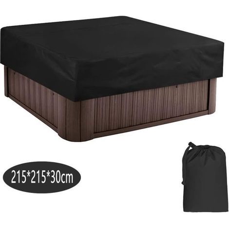 Bache d'extérieur pour Spa Housse de Bain à Remous Carrée Etanche Couverture de Spa en Tissu Polyester 190T, noir , 215x215x30cm (1/4)