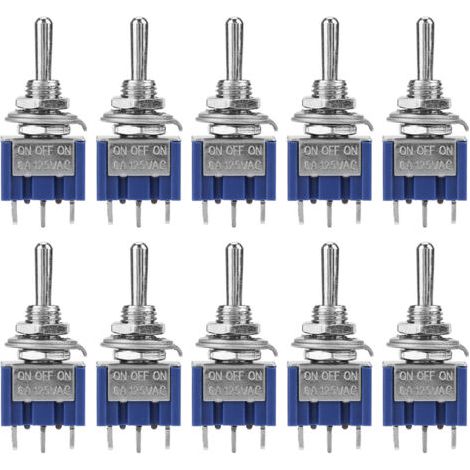 10 Stück Mini-SPDT-Wippschalter, 3 Positionen, 3 Pins, 6 mm, 6 A, 125 V AC