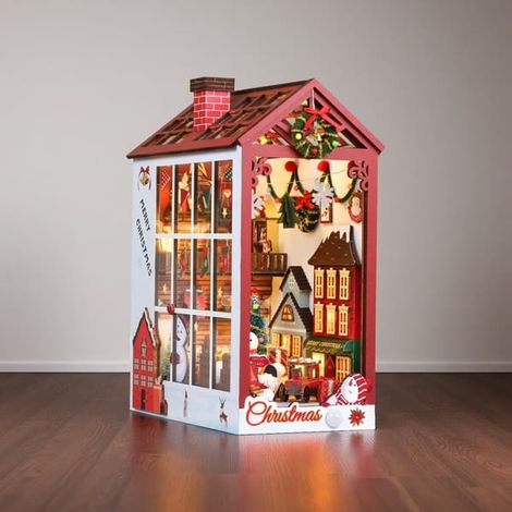 Santa's Room DIY Book Corner Kit DIY Mini Dollhouse Kit LED Light/Music Desk Decoration (1/4)