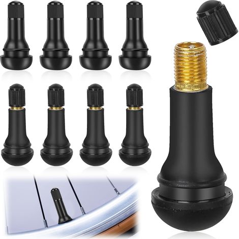 Valve A Gonfleur - TR413 - Pour Pneus Tubeless - Fixation Par Encliquetage - Caoutchouc Et Alliage D'Aluminium - Lot De 8 (1/5)