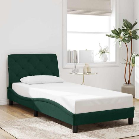 Cadre de lit 90 x 190 cm avec tête de lit en velours vert foncé, sans matelas - PANGIVO (1/5)