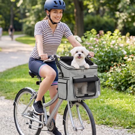 Panier de vélo portable pour chiens et chats, laisse de sécurité, couvercle amovible, 33 x 26 x 35 cm, gris clair