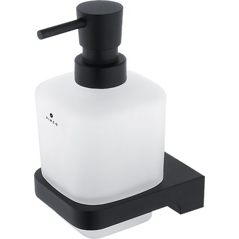 Distributeur De Savon Verre Satiné, Avec Fixation Noire Mate, Maya Nimco (1/5)