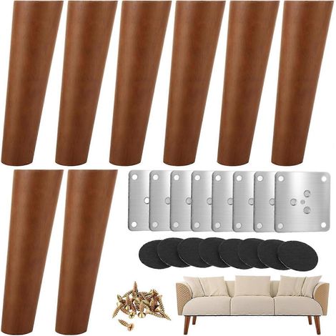 Pieds de meubles inclinés en 8 pièces, pieds de canapé en bois massif de 8 pouces, pieds de remplacement en bois naturel pour canapé, conviennent aux fauteuils, armoires, chaises, repose-pieds, etc. (1/5)