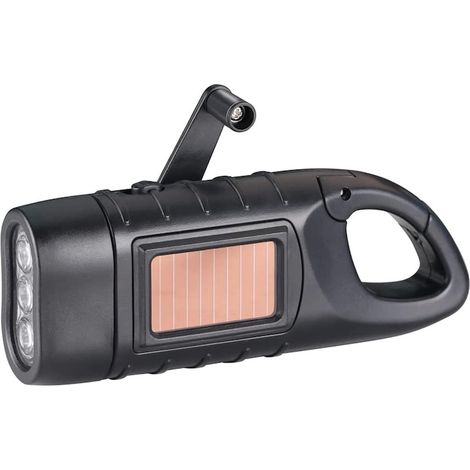 Lampe torche LED rechargeable à manivelle et solaire, lampe de secours dynamo pour camping, avec mousqueton (1/5)