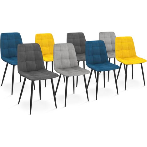 Set aus 8 Stühlen MILA aus Samt mix color blau x2, dunkelgrau x2, hellgrau x2, gelb x2