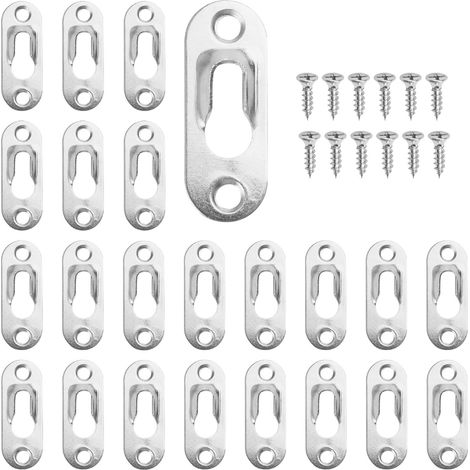 Attache Cadre - Trou de Serrure 44 x 16 mm - Épaisseur 1,2 mm - Vis M4 × 15 mm - Pour Cadres Photo Miroirs Armoires - Lot de 30 Pièces