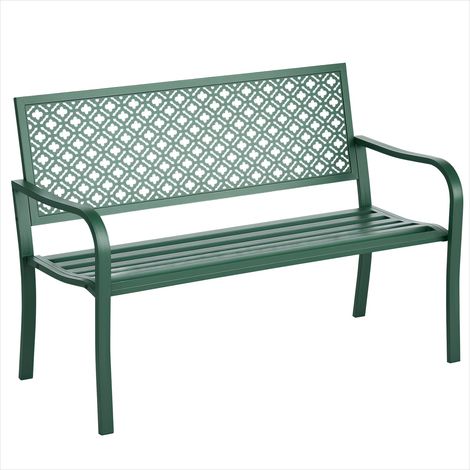 Banc de jardin en acier vert foncé avec dossier floral pour 2 (1/5)