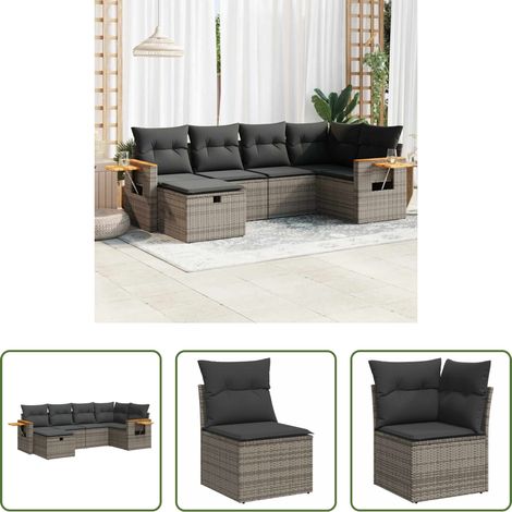 vidaXL Canapé en résine - Salon de jardin 6 pcs avec coussins gris résine tressée (1/5)