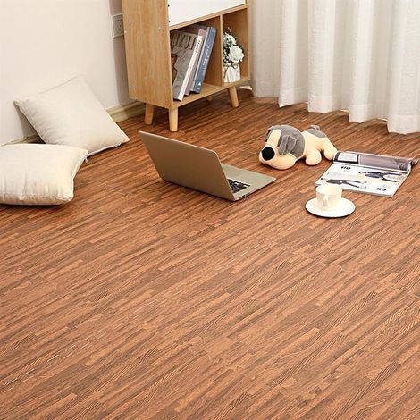 12 Dalles De Sol Décoratives En Mousse À Emboîter,Aspect Bois,30x30x1cm,Tapis Puzzle En Mousse,Tapis D'éveil Pour Enfant - Marron Foncé (1/5)