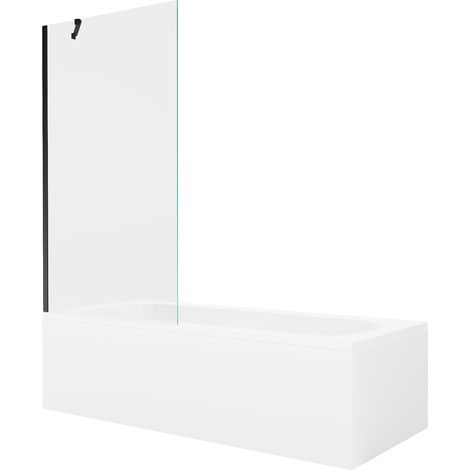 Mexen Vega Rechteckige Badewanne 170 x 70 cm mit Verkleidung und 1-flügeliger Abtrennung 90 cm, transparent, schwarz (1/5)