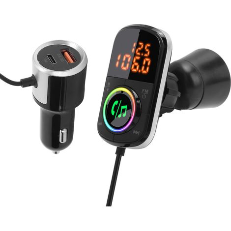Transmetteur Bluetooth FM 12-24V avec appel mains-libres, charge rapide PD3.0/QC3.0, écran LCD et lumière LED colorée (1/5)