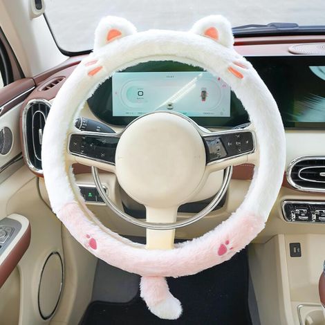 (Cat) Plush Car Steering Wheel Cover, badaren Universal Car Steering Wheel Cover15in (38cm), Plush Car Steering Wheel Protector, Car Steering Wheel Cover, Fluffy Steering Wheel Cover, Winter St (1/4)