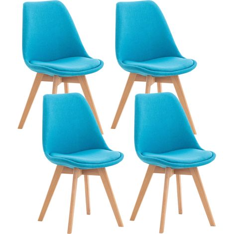 Conjunto de 4 sillas de comedor estilo escandinavo en tela azul turquesa con patas de madera CDS10086 (1/5)