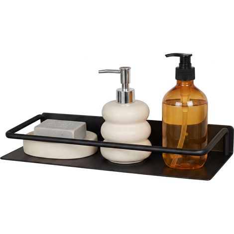 Étagère Murale Aluminium avec Rebord 30cm–Noire,Design Flottant Étagère murale alu 30 cm avec rebord antichute.Noire mate,fixation invisible.Charge 5kg.Salle de bain,cuisine,entrée,bureau (1/5)