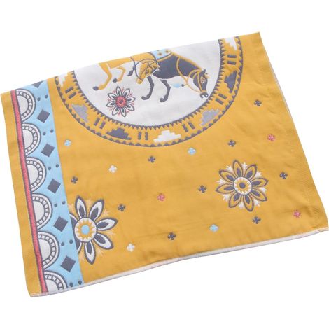 Taie d'oreiller Bordure Housse de Coussin en Coton 52x78cm Jaune, Gaze 6 Couches Décoration de Chambre Élégante pour Maison et Hôtel (1/5)