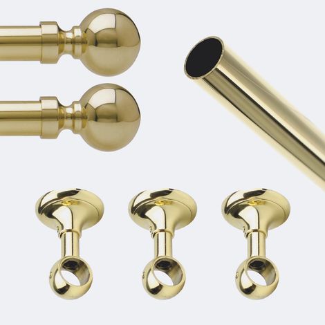 Kit de tringle à rideaux Laiton Poli Verni 250cm Diam.20mm Embout Contemporain - Fixation Plafond - Boulet (1/5)