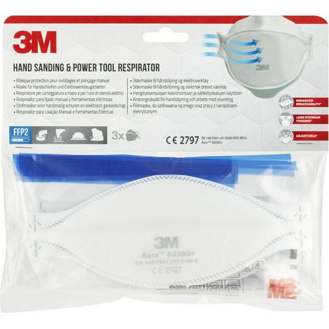 Masque Respiratoire Jetable Contre les Particules 3M 9320D+ Aura, FFP2, sans Valve, 3/PCK (1/5)