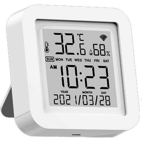 Thermomètre Hygromètre WiFi Tuya,Capteur Température Humidité avec Écran LCD,Charge USB,Affichage Heure/Date,Compatible Alexa (1/5)