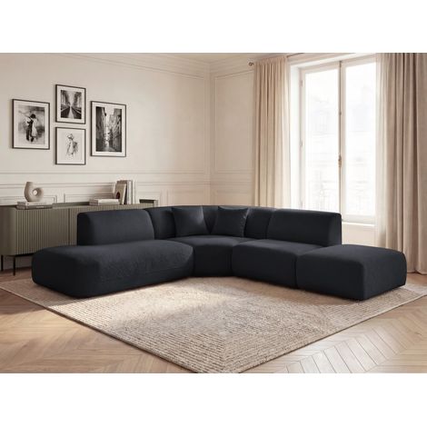 BOBOCHIC - Canapé d'angle L fixe modulable ANDA tissu chenille Angle gauche Noir (1/5)