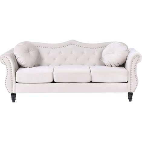 Sofa 3-Sitzer SKIEN Samtstoff Hellbeige (1/5)